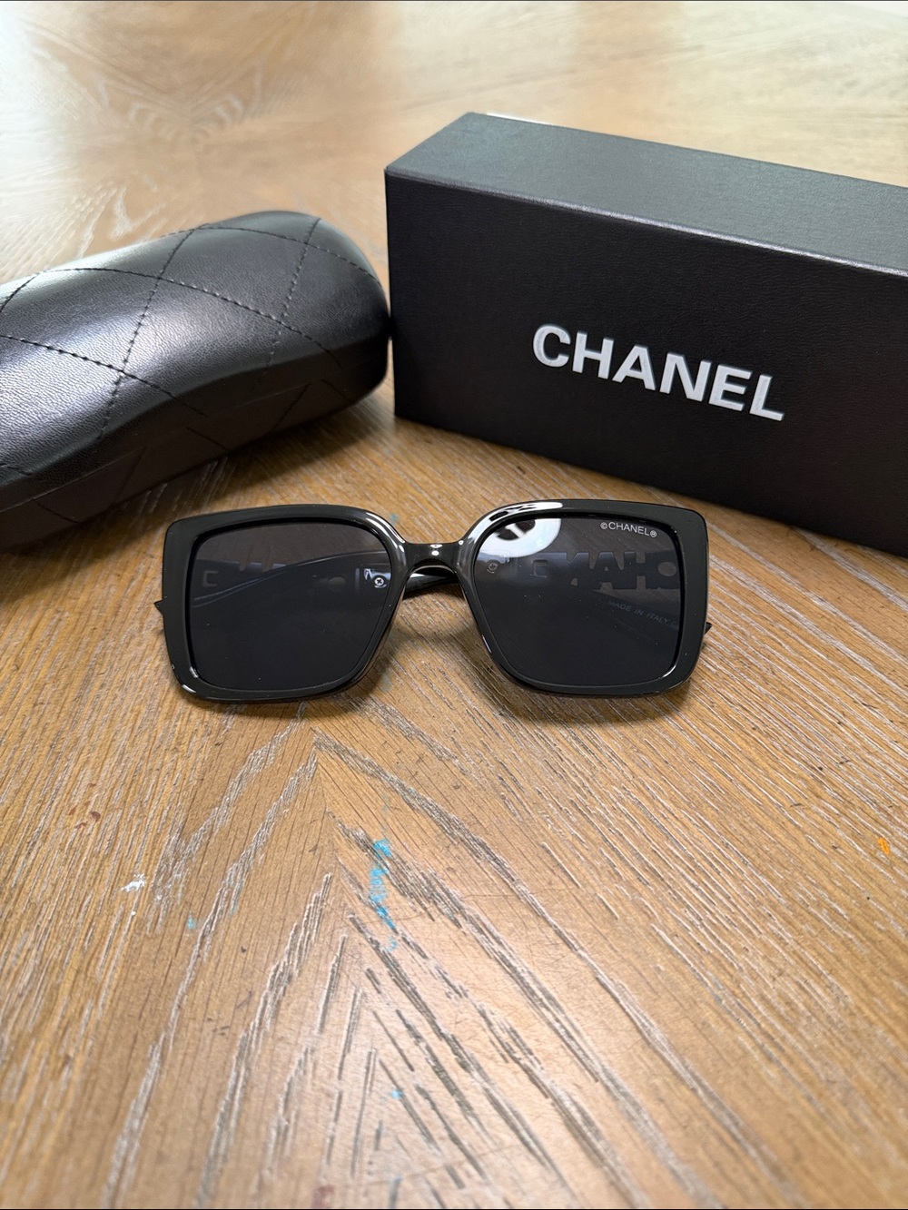 CHANEL Black Square Acetate Sunglasses